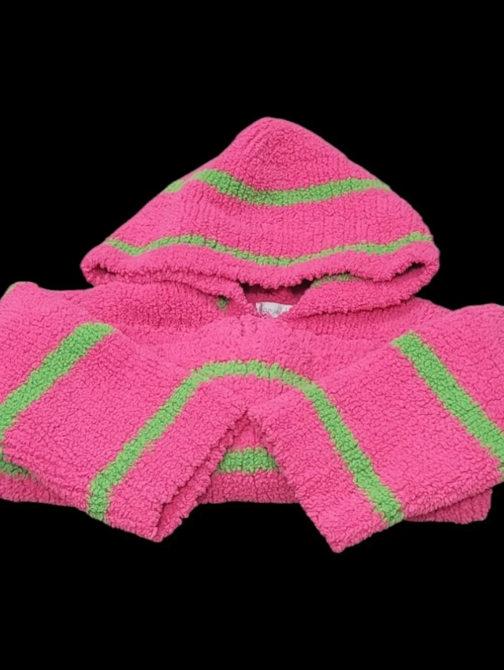 Angel Dear Girl's Chenille Pink and Green Striped Hooded Jacket